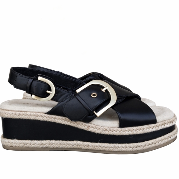Sonoma Shoes - Sonoma Black Platform Espadrille Sandals Gold Buckle Slingback Size 7
